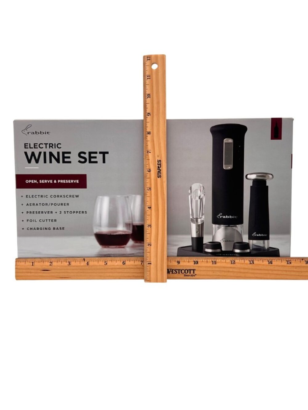 Rabbit Electric Wine Set With Corkscrew Aerator Preserver Foil Cutter Charger - Picture 7 of 11